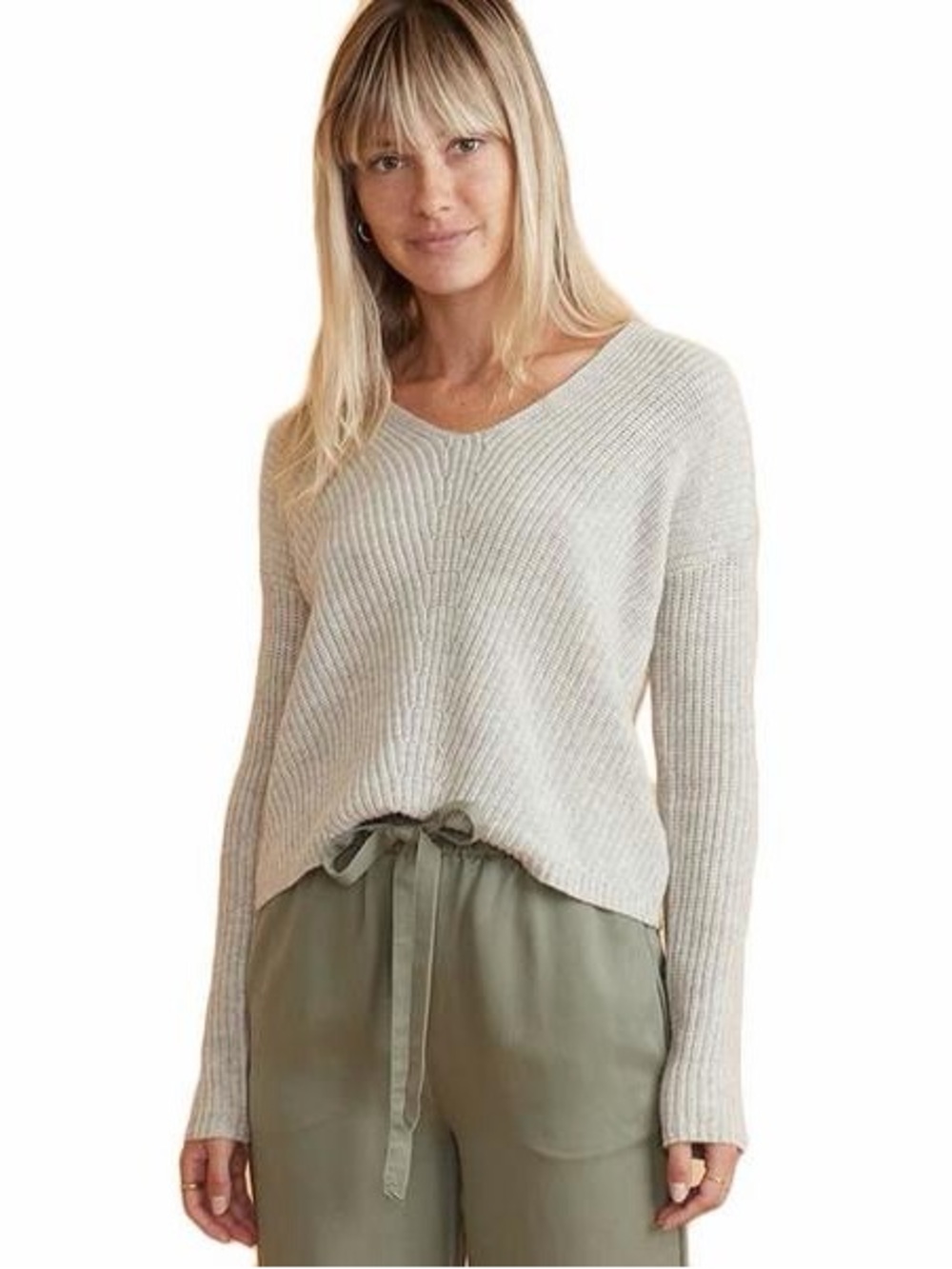 Marine Layer Lightweight V-Neck Sweater in Oatmeal